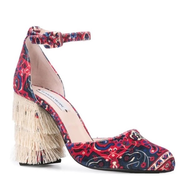 leandra medine Shoes - Red and Black Patterned Heels
